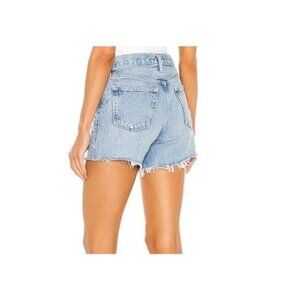 NWT Agolde Women's Denim Parker Long Shorts Distressed Raw Hem Blue Size 29